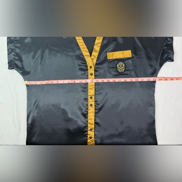 Vintage Val Mode Silky Extra Long Nightshirt Button Front Black Gold Size Med - Picture 7 of 8